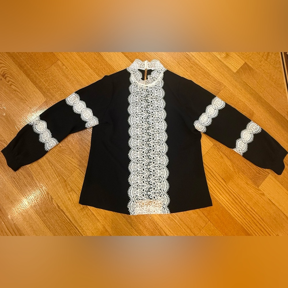 Anne Fontaine Black Blouse with White Lace